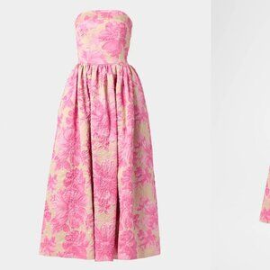 Shoshanna Dana Strapless Jacquard Midi Dress